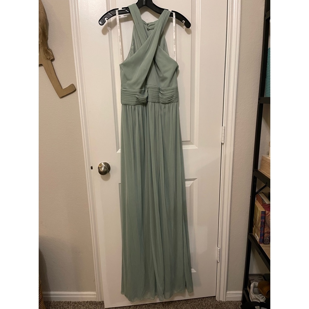 Crisscross High-Neck Mesh Bridesmaid Dress Davids Bridal